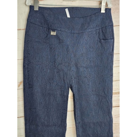 Navy Blue Stretch Paisley Pants for Women: Lulu B's Colorful and Comfortable - Picture 13 of 13